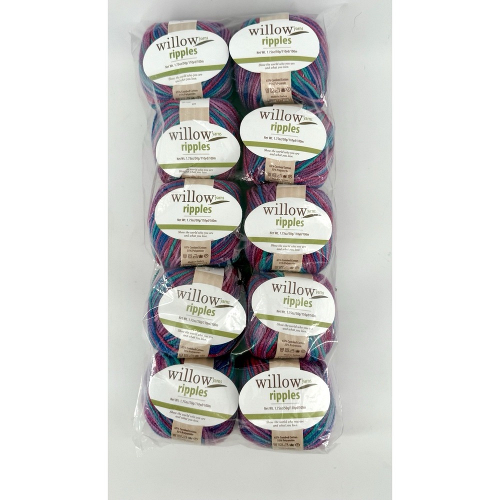 Willow Yarns Ripples Yarn Lot – 10 Skeins – Cotton Blend – 1,100 Yards Total